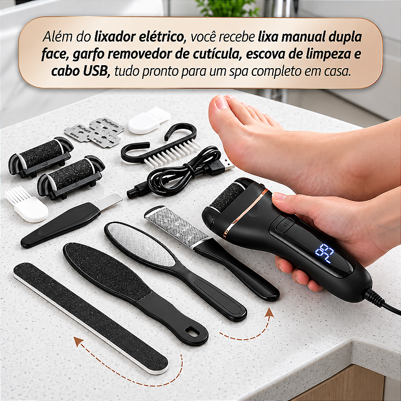 Lixa Elétrica Para Pés Recarregável Usb Removedor De Calos MAG-043 TOMATE