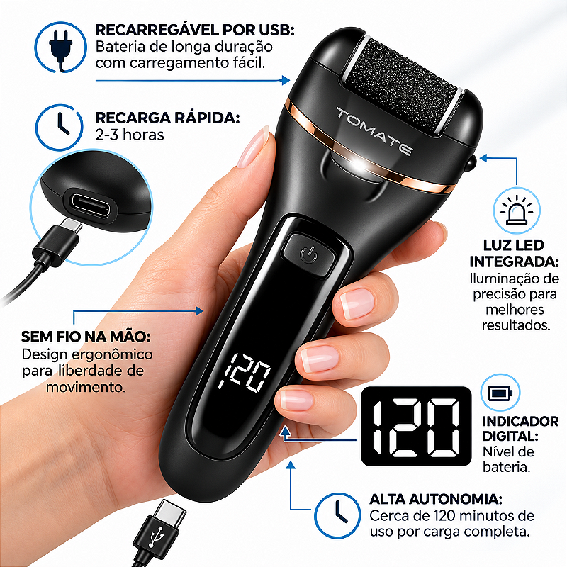 Lixa Elétrica Para Pés Recarregável Usb Removedor De Calos MAG-043 TOMATE