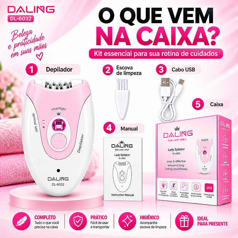 Depilador Elétrico Recarregável com Luz LED Daling SoftGlow DL-6032