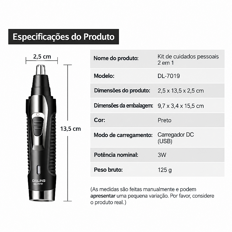 Aparador Elétrico Daling De Pelos Orelha Nariz 2 Em 1 DL-7019