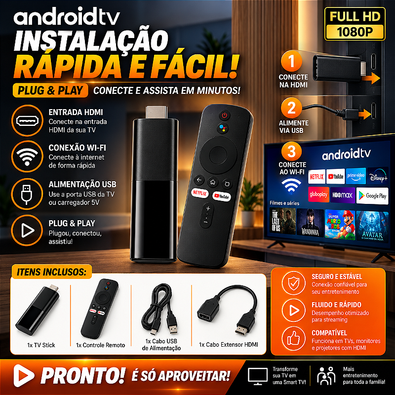 IM TV Stick Android Tv Box Full Hd Streaming Conversor WIFI