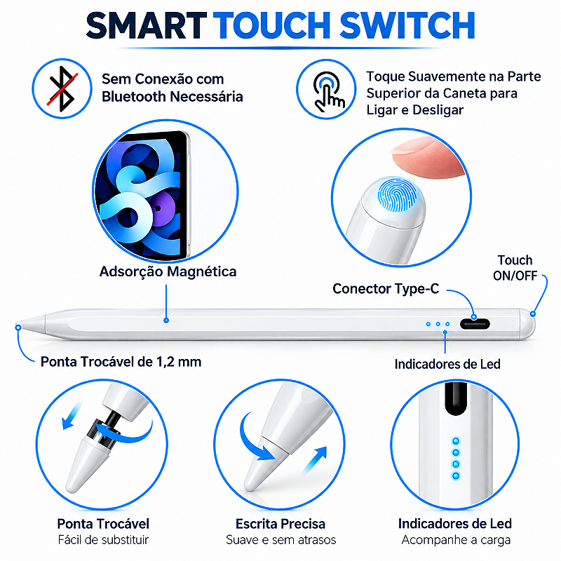 Caneta Touchscreen Stylus Universal Para CELULAR e TABLET ELETROMEX EL-1841