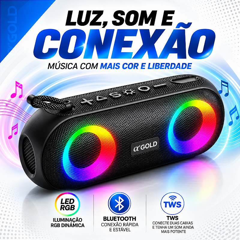 Caixa De Som A'gold SM-31 Bluetooth 20W RGB IPX6