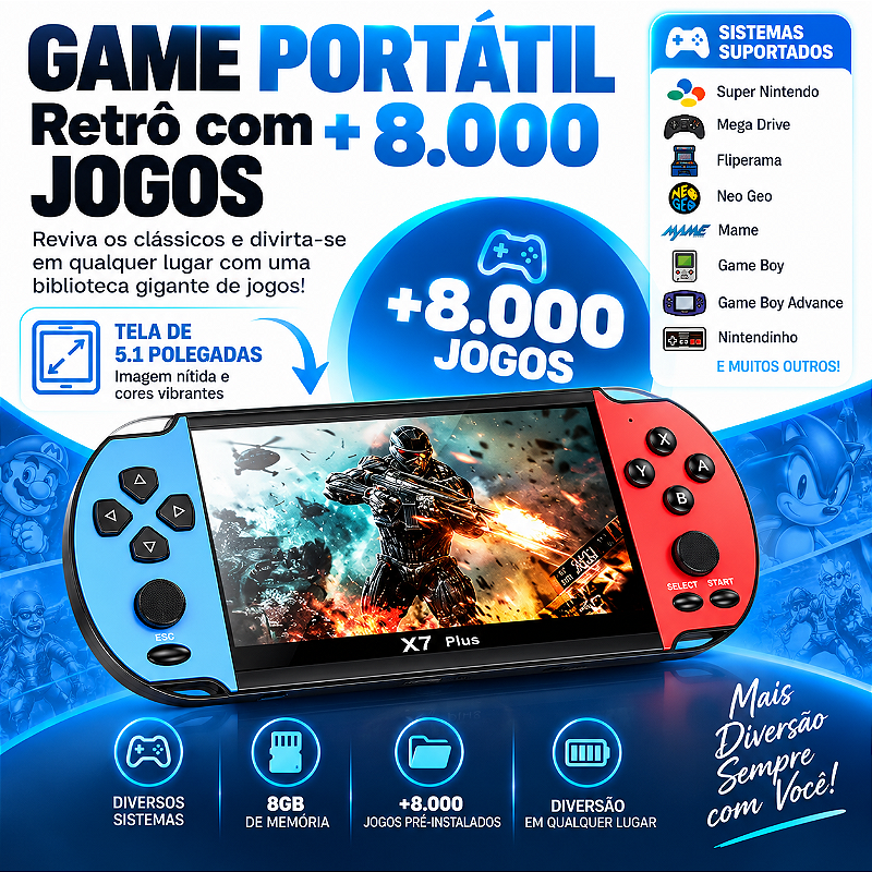 Video Game Console Portátil X7 Plus Tela De 5.1 Polegadas Com Jogos Clássicos Retrô