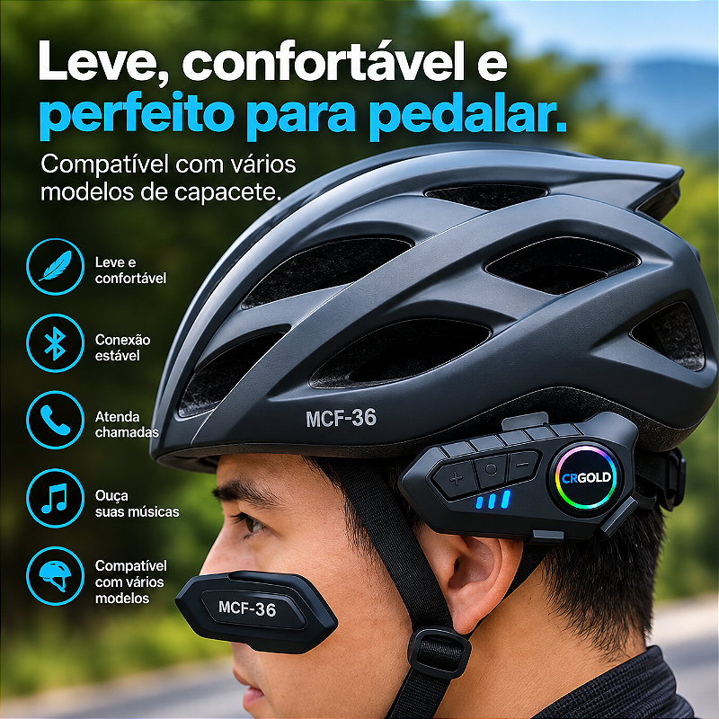 Fone Bluetooth Capacete MCF-36 Prova D'Água IPX6 Com Microfone