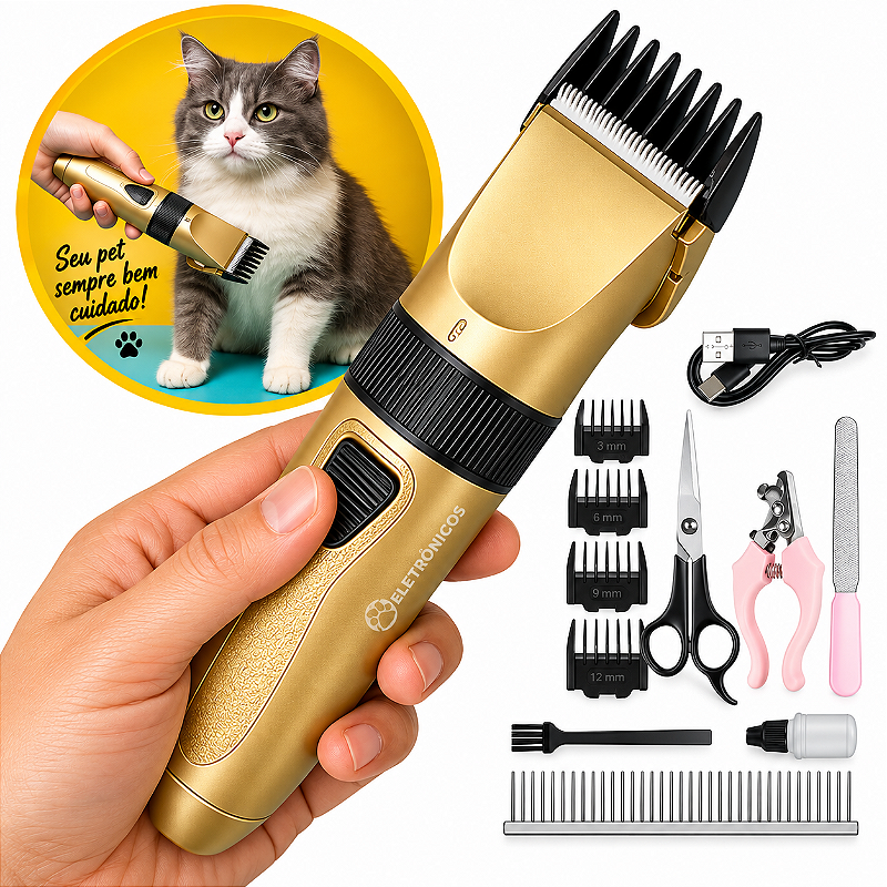 Kit Aparador Pet 12 Peças Máquina De Tosa Cães E Gatos LMF-1100 LUATEX