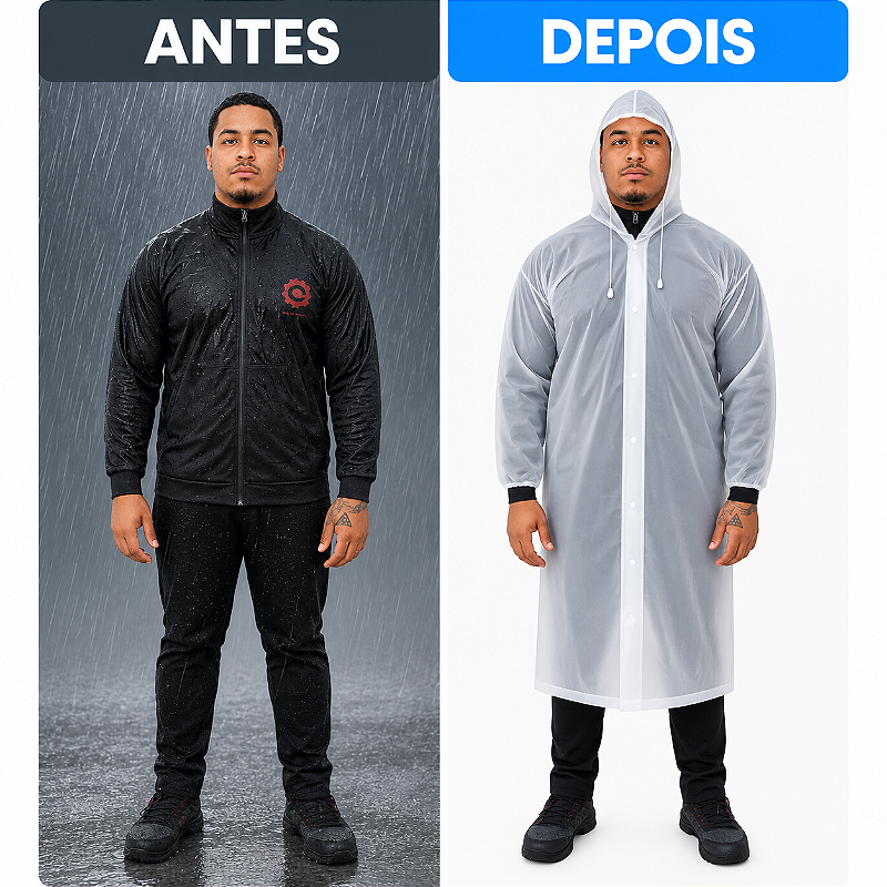 Capa De Chuva Capuz Reforçada PVC Transparente Resistente KAPBOM KA-Y37