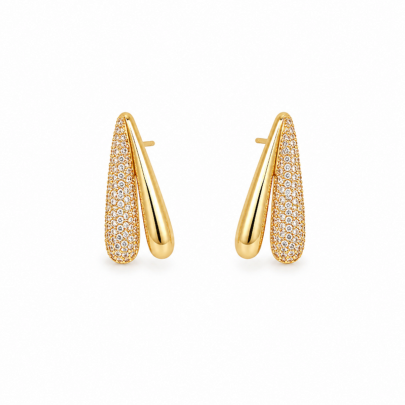 Brinco 2 Gotas com Zircônia Folheado a Ouro