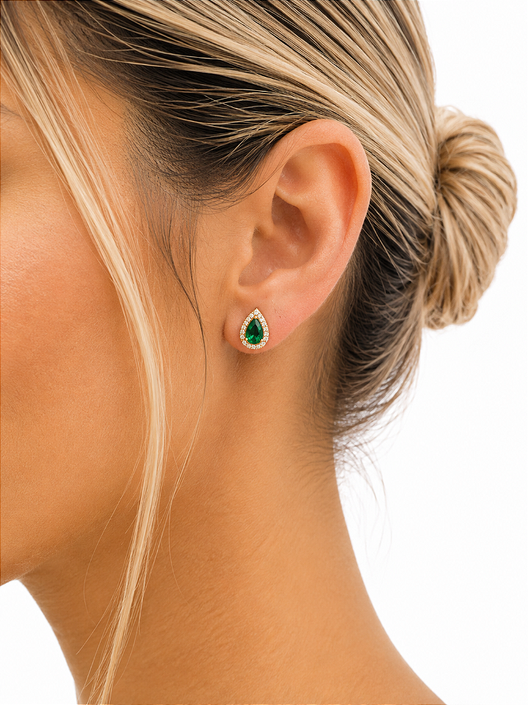 Brinco Gota Verde Folheado a Ouro