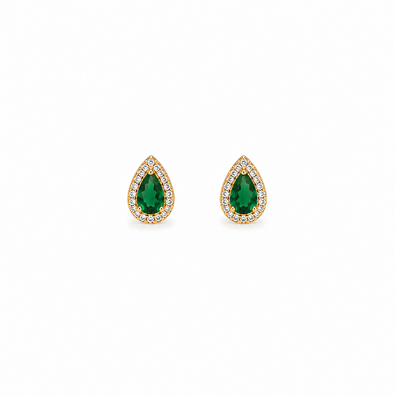 Brinco Gota Verde Folheado a Ouro