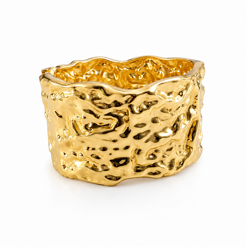 Bracelete Grosso Dourado Texturizado