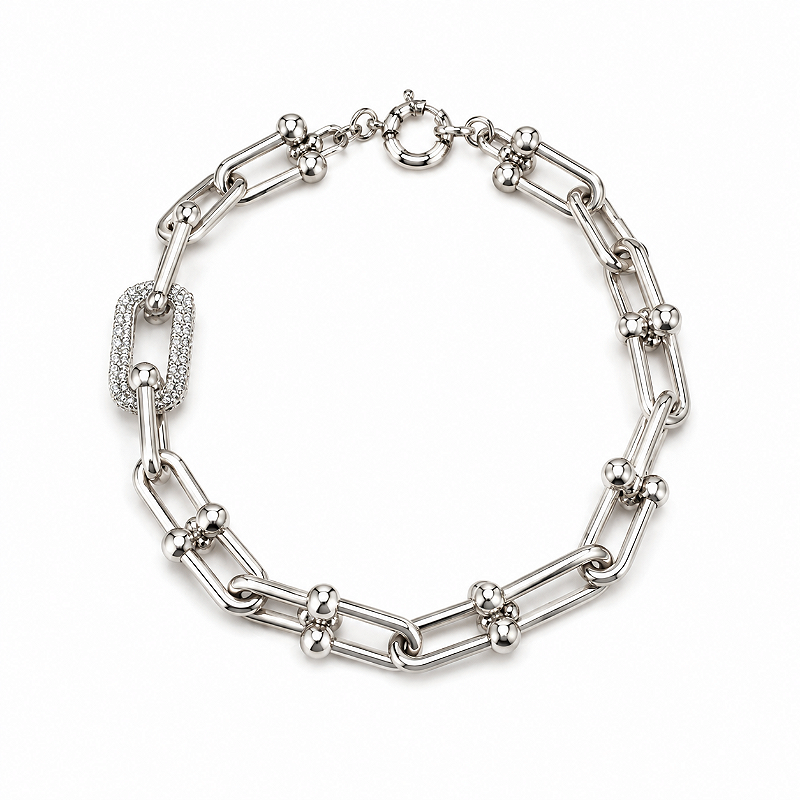Pulseira Elos em Ródio Cravejada