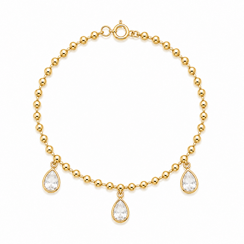 Pulseira Bolinha Folheada a Ouro com Gotas