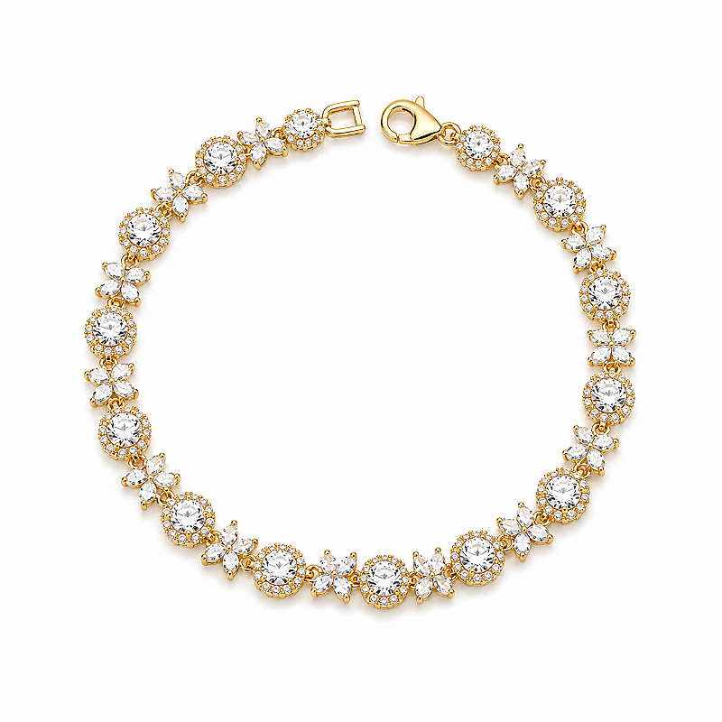 Pulseira Flor Folheada a Ouro Oval