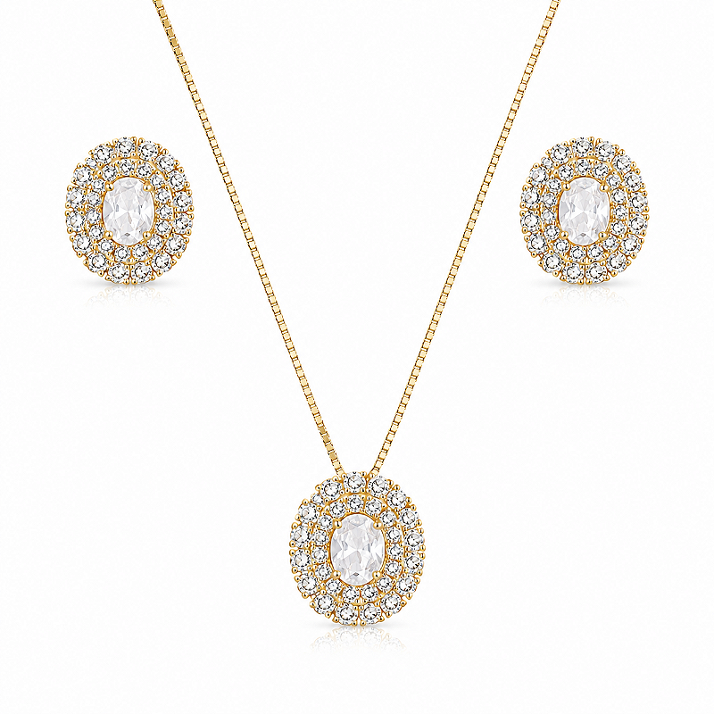 Conjunto Zircônia Folheado a Ouro Lumend