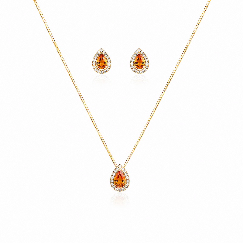 Conjunto Gota Aperol Folheado a Ouro