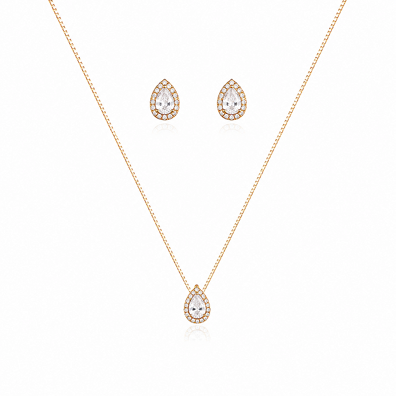 Conjunto gota folheado a ouro