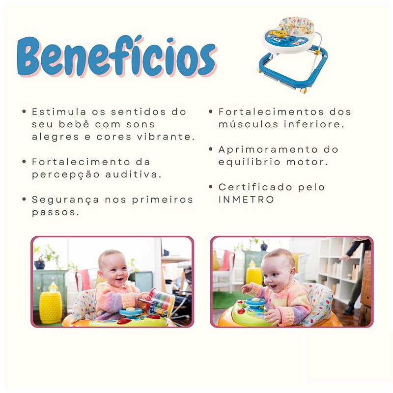 Andador Bebê Infantil Musical Sonoro Azul Primeiros Passos