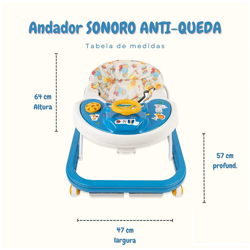 Andador Bebê Infantil Musical Sonoro Azul Primeiros Passos