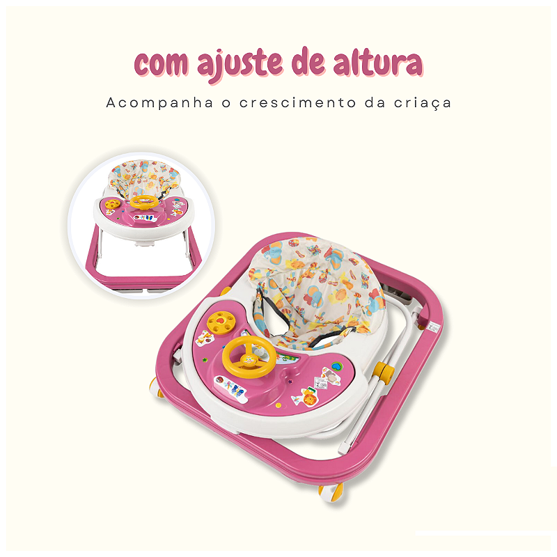 Andador Bebê Infantil Musical Sonoro Rosa Primeiros Passos