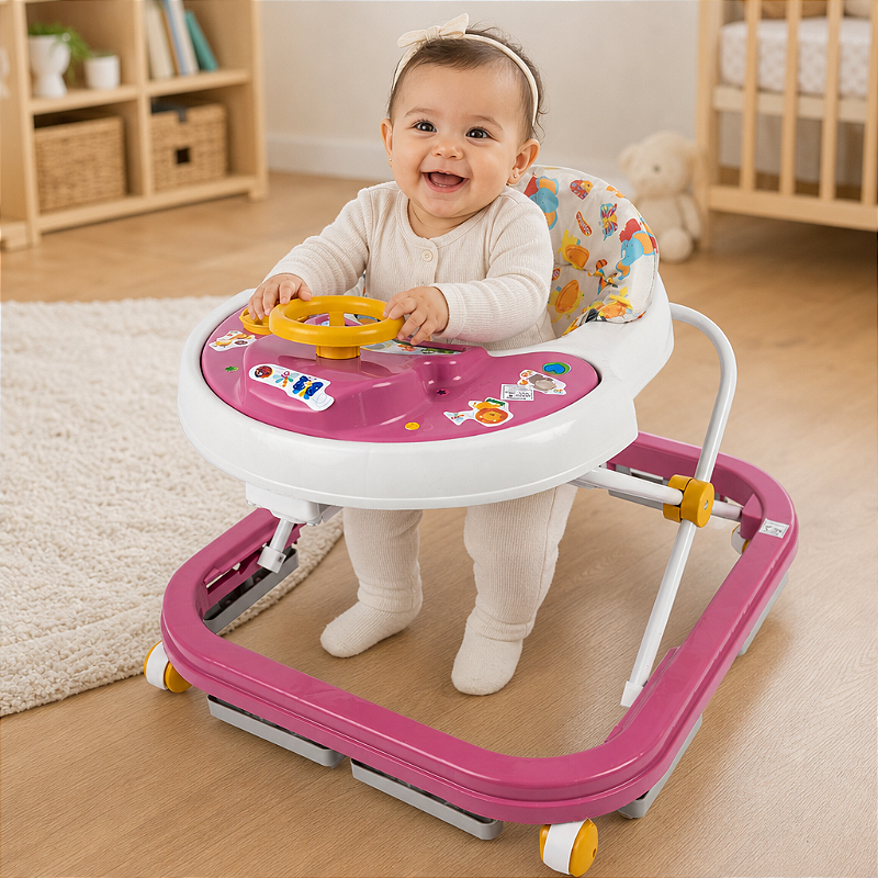 Andador Bebê Infantil Musical Sonoro Rosa Primeiros Passos