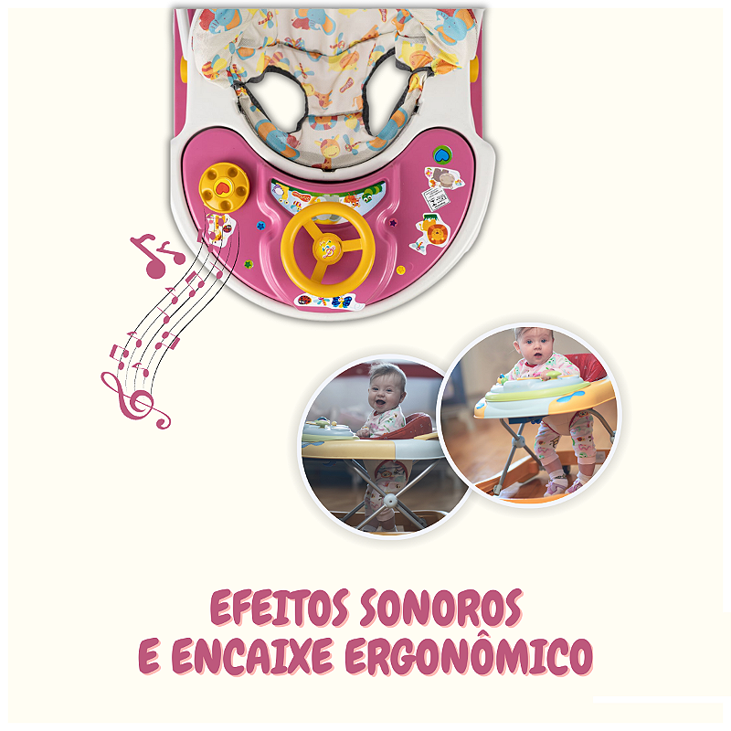 Andador Bebê Infantil Musical Sonoro Rosa Primeiros Passos