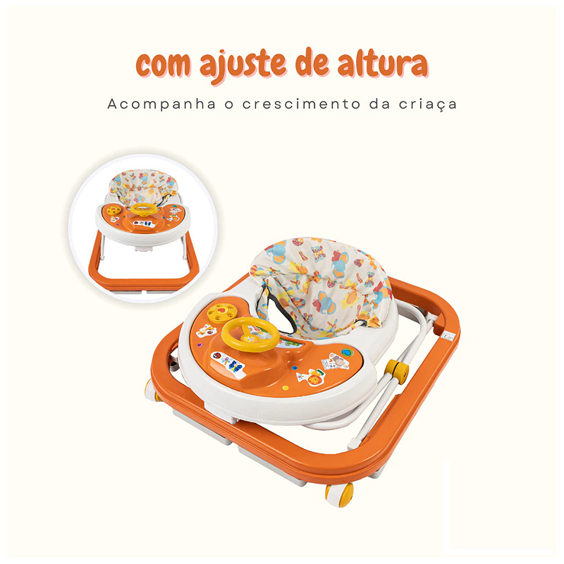 Andador Bebê Infantil Sonoro Laranja Primeiros Passos