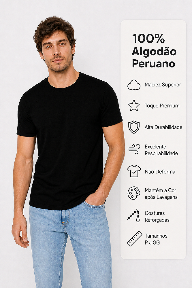 Camiseta Masculina Básica 100% Algodão Peruano Manga Curta
