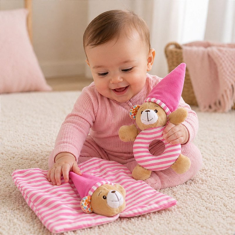 Naninha Pelúcia Para Bebê Com Chocalho Urso Love