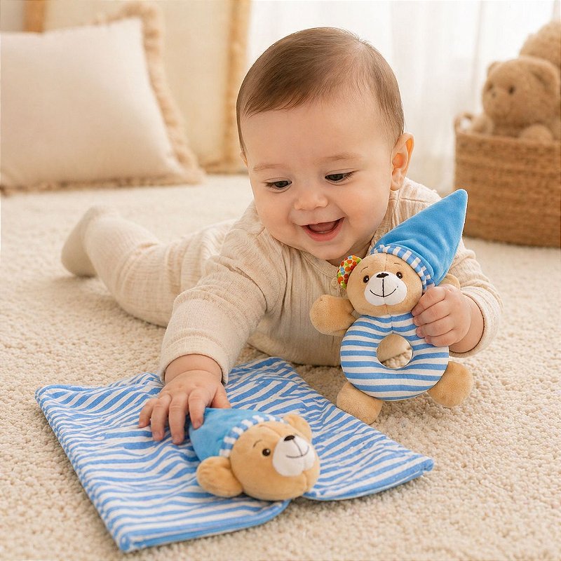 Naninha Pelúcia Para Bebê Com Chocalho Urso Love