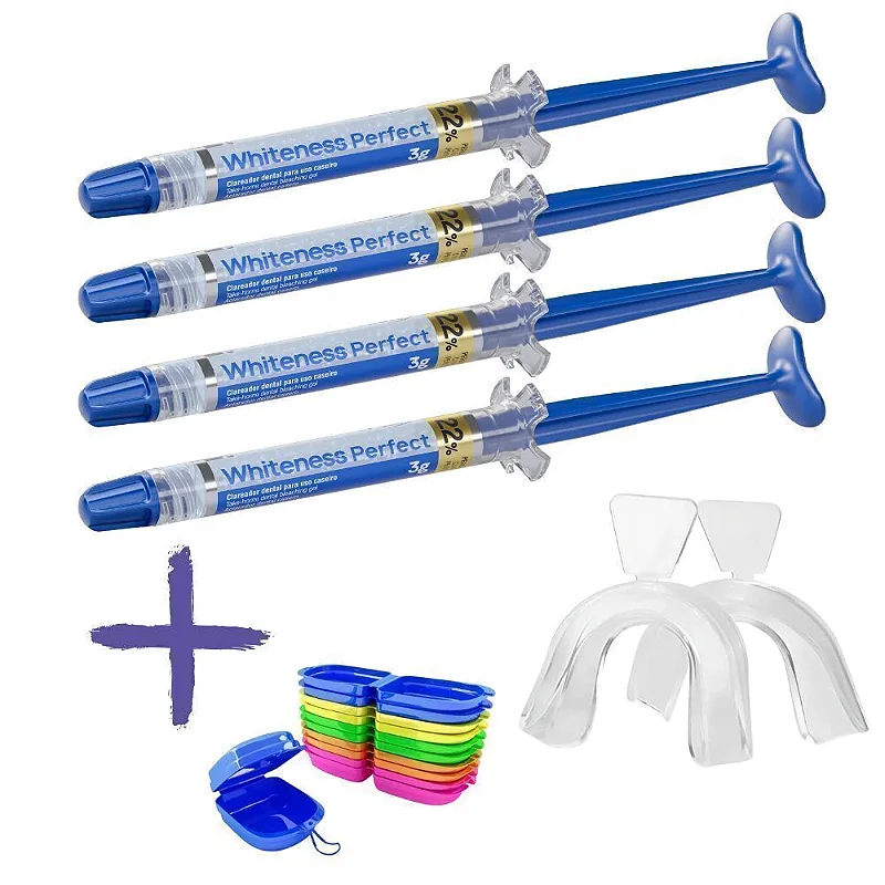 4 Clareador Whiteness Perfect 22% + 1 Par de Moldeira
