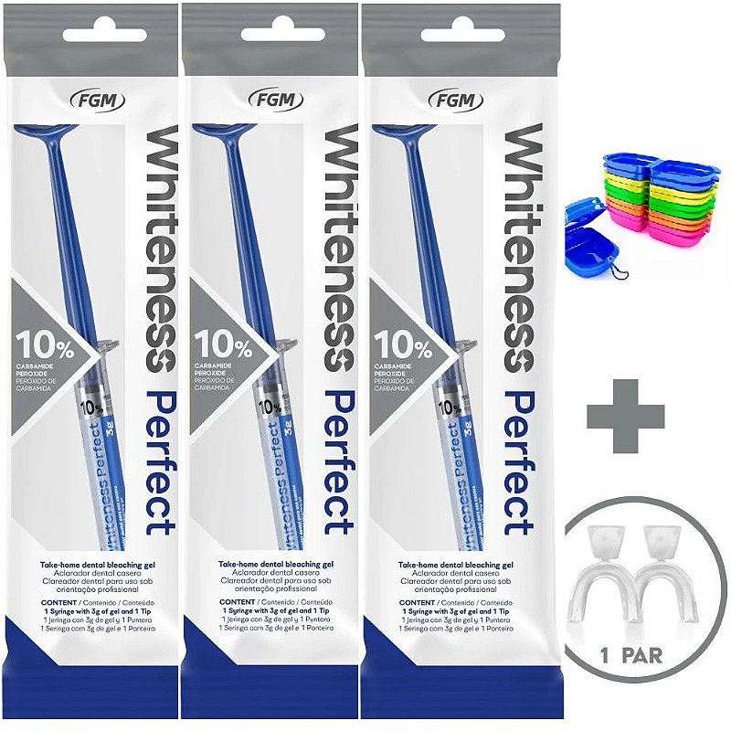 3 Clareador Whiteness Perfect 10% + 1 Par de Moldeira