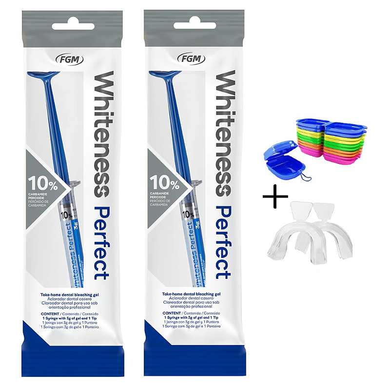 2 Clareador Whiteness Perfect 10% + 1 Par de Moldeira