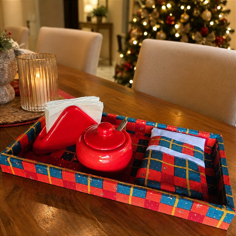 KIT CAFÉ DA MANHÃ NATAL - COM PANO DE COPA, PORTA GUARDANAPO E AÇUCAREIRO | 5 PEÇAS