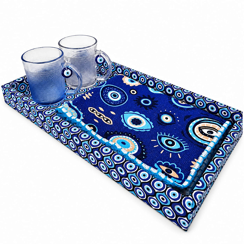 KIT CAFÉ OLHO GREGO - COM 2 CANECAS E TOALHA DE COPA | 4 PEÇAS