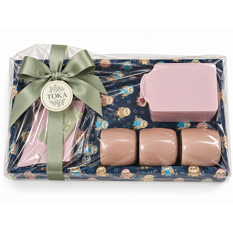 KIT CAFÉ CORUJA - COM XÍCARAS ROSÊ, AÇUCAREIRO E PORTA GUARDANAPOS | 6 PEÇAS