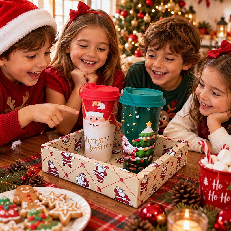 KIT PRESENTE DE NATAL - COM BANDEJA DECORATIVA COM COPOS REUTILIZÁVEIS | 3 PEÇAS