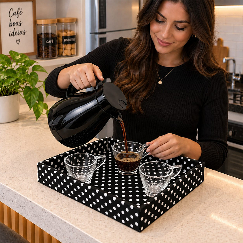 KIT CAFÉ POÁ - COM GARRAFA TÉRMICA E XÍCARAS DE VIDRO | 5 PEÇAS