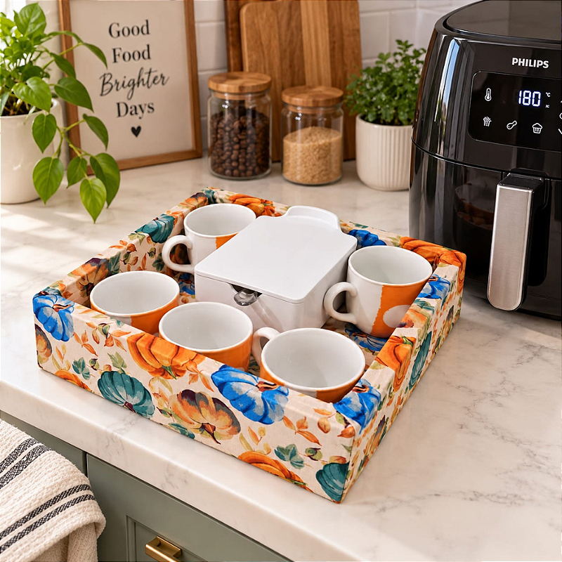 KIT CAFÉ ABÓBORAS - COM AÇUCAREIRO E 5 XÍCARAS BICOLOR | 8 PEÇAS