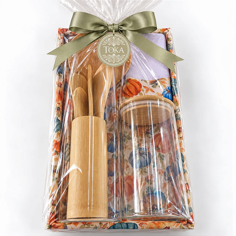 KIT PORTA-MANTIMENTOS ABÓBORAS - COM POTES HERMÉTICOS, PANO DE COPA E UTENSÍLIOS BAMBU| 9 PEÇAS