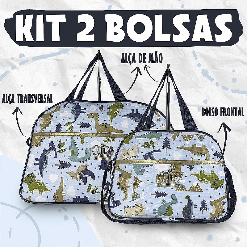 Kit Mala Bolsa Maternidade 2 Peças Vies - Dinossauro