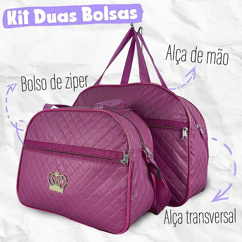 Kit Mala Bolsa Maternidade 2 Peças Zíper - Pink