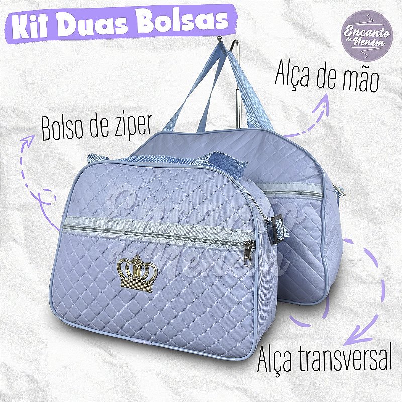 Kit Mala Bolsa Maternidade 2 Peças Zíper - Azul Bebe