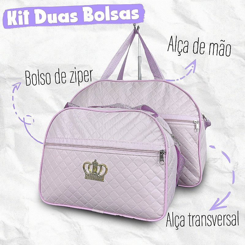 Kit Mala Bolsa Maternidade 2 Peças Zíper - Rosa Bebe