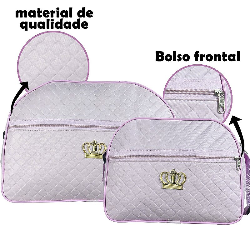 Kit Mala Bolsa Maternidade 2 Peças Zíper - Rosa Bebe