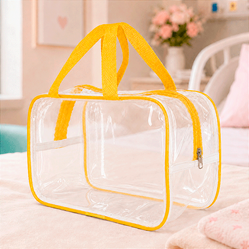 Bolsa Necessaire Transparente Feminina Organizadora Amarela