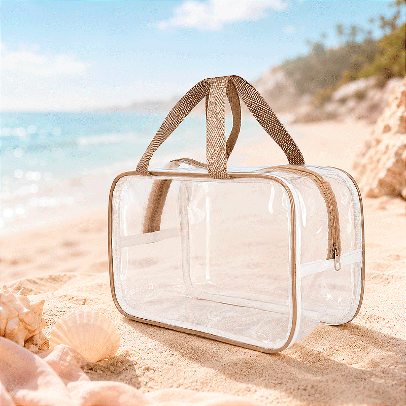Bolsa Necessaire Transparente Feminina Organizadora Bege