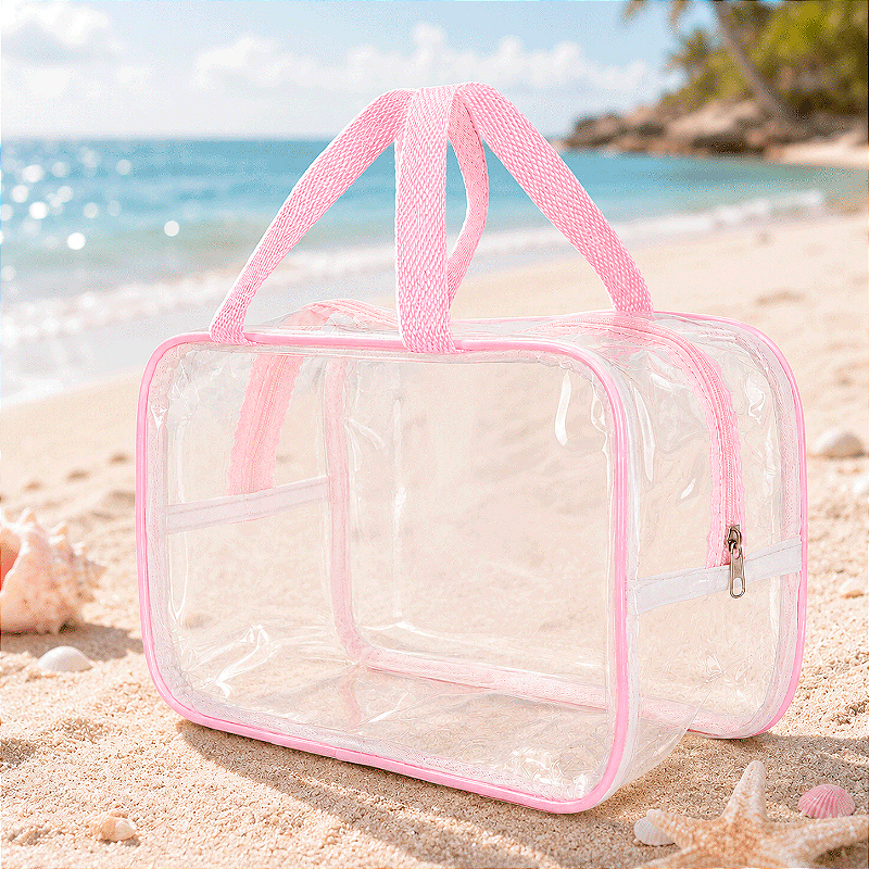 Bolsa Necessaire Transparente Feminina Organizadora Rosa BB