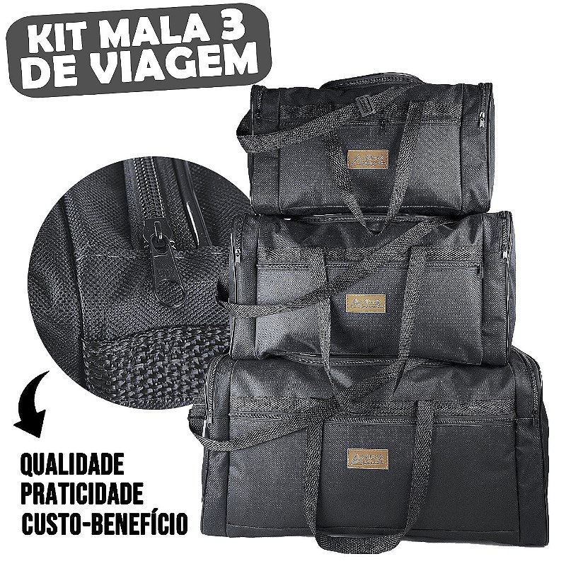 Kit 3 Malas de Viagem Alpha Extreme Preto Grande, Média e Pequena