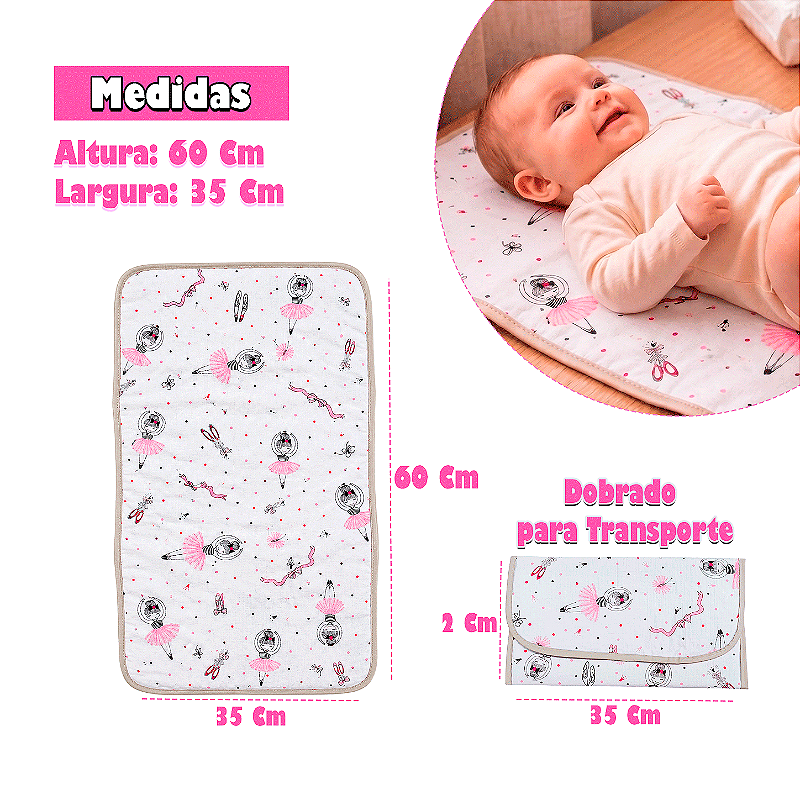 Kit 2 Bolsa Maternidade com Trocador de Bebê Dobravél - Bailarina